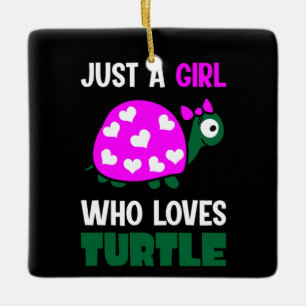 Ornamento De Cerâmica Turtle Lover   Rapariga Que Ama Tartarugas
