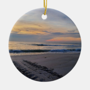 Ornamento De Cerâmica Turtle Tracks no Sunrise