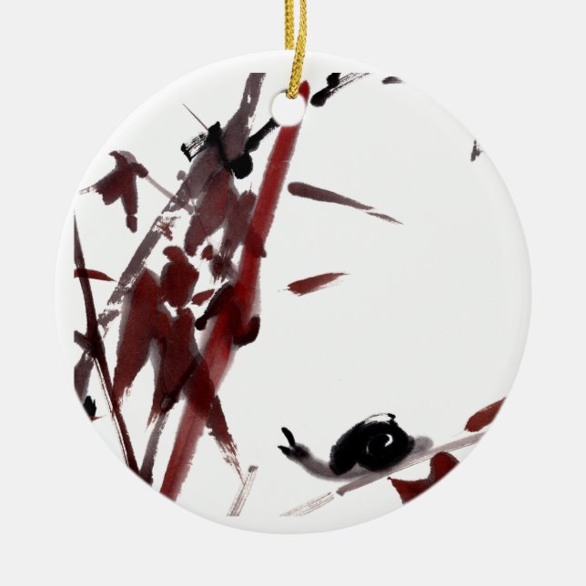 Ornamento De Cerâmica Tuschekunst mit Schnecke und Rotem Bambus (Frente)