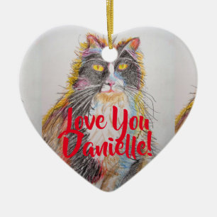 Ornamento De Cerâmica Tuxedo Black Cat Te Ama Mulher Nome Decoração
