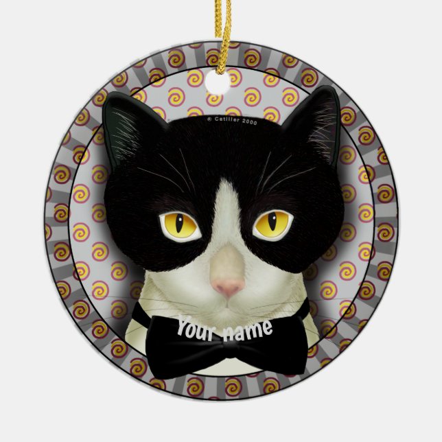 Ornamento De Cerâmica Tuxedo Cat   (Frente)