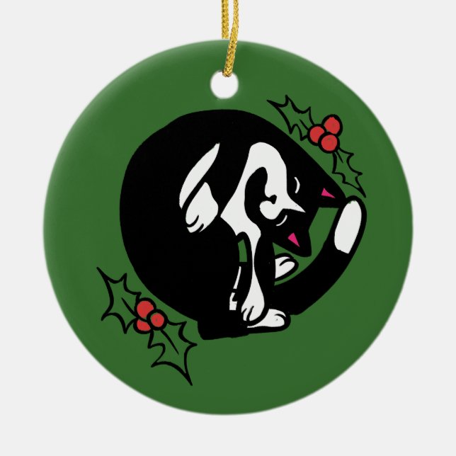Ornamento De Cerâmica Tuxedo Cat Natal (Frente)