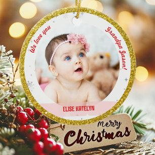Ornamento De Cerâmica TwGirl Boy Fotografias Avô Primeiro Natal Bebê