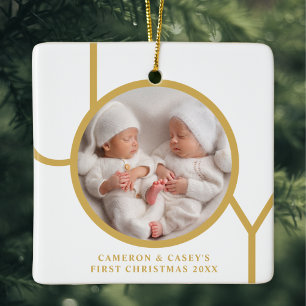Ornamento De Cerâmica Twins Primeira Foto de Natal
