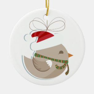 Ornamento De Cerâmica Twitter Like Bird com chapéu/Enfeites de natal
