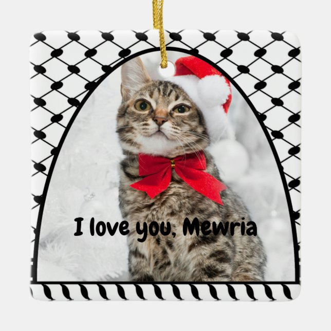 Ornamento De Cerâmica Two Photo Custom Text Keffiyeh Free Palestine (Frente)