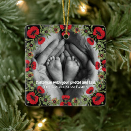 Ornamento De Cerâmica Two Photo Custom Text Red Poppies Free Palestine