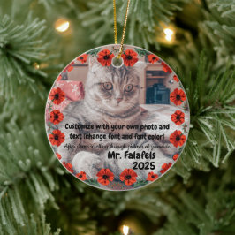 Ornamento De Cerâmica Two Photo Custom Text Red Poppies Free Palestine