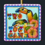 Ornamento De Cerâmica Two Toucans<br><div class="desc">Two Toucans ornament by ArtMuvz Illustration. Matching toucans apparel and beach gifts.  To personalize  add your name or add text instead.  Customize this  Toucan ornament to make it uniquely yours or to give as a personalized gift</div>