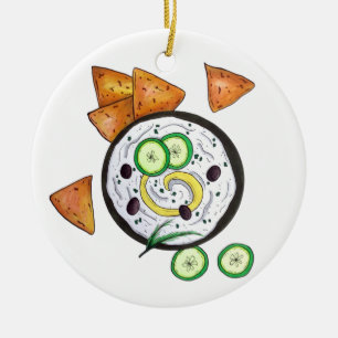 Ornamento De Cerâmica Tzatziki Grécia Meze Dip Comida Mediterrâneo