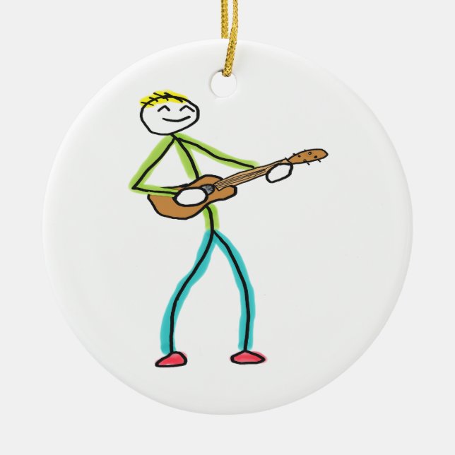 Ornamento De Cerâmica Ukulele Playing Stickman (Frente)