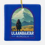 Ornamento De Cerâmica Ulaanbaatar Mongólia - Viagem Art Vintage<br><div class="desc">Ulaanbaatar retro vetor viagem design. Está no vale do rio Tuul,  perto do Parque Nacional Bogd Khan Uul.</div>