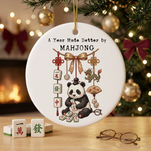 Ornamento De Cerâmica Um ano feito melhor pelo Panda de Natal Mahjong