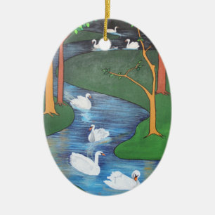 Ornamento De Cerâmica Um bando de sete pântanos-a-natação