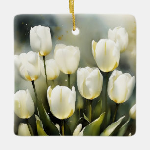 Ornamento De Cerâmica Um bando de Tulipas Brancas em um Jardim Serene