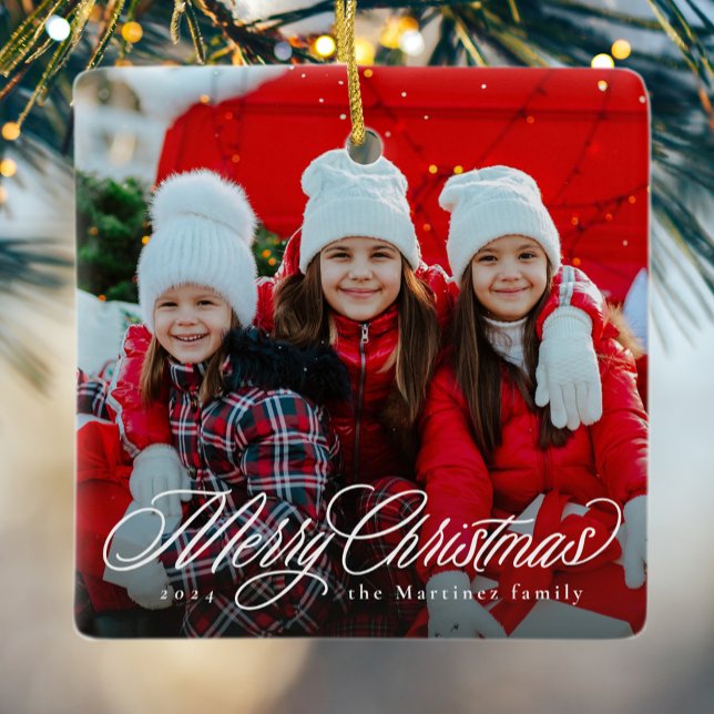 Ornamento De Cerâmica Um clássico de Natal feliz, um feriado fotográfico (Criador carregado)