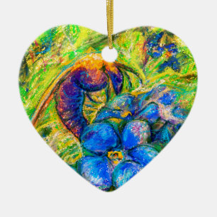 Ornamento De Cerâmica Um Coração de Abelhas e Esqueçam-me