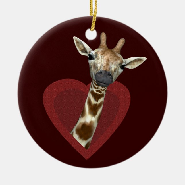 Ornamento De Cerâmica Um Coração Para Girafas (Frente)