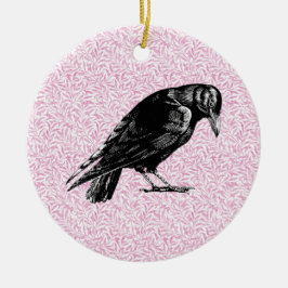 Ornamento De Cerâmica Um Corvo ou Corvo de Halloween Rosa e Preto