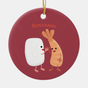 Ornamento De Cerâmica Um desenho animado de amigos de camarão de sushi