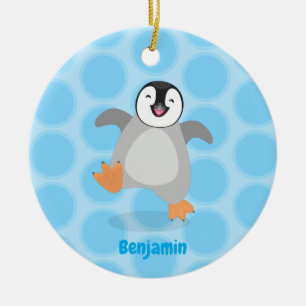 Ornamento De Cerâmica Um desenho animado de pintinho de pinguim feliz e 