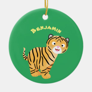 Ornamento De Cerâmica Um desenho animado de tigre feliz