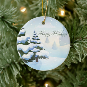 Ornamento De Cerâmica Um dia de inverno com uma árvore de Natal coberta
