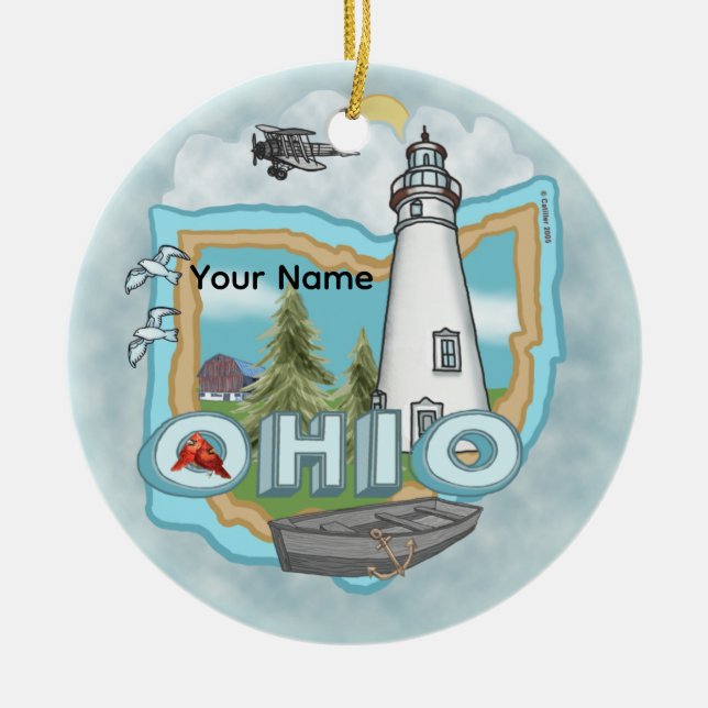 Ornamento De Cerâmica Um Farol de Ohio (Frente)