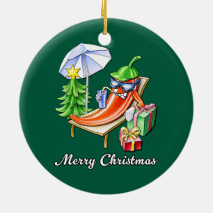 Ornamento De Cerâmica Um Feliz Natal em Sunshade e Tree