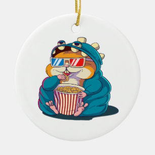 Ornamento De Cerâmica Um hamster engraçado usando óculos come pipoca