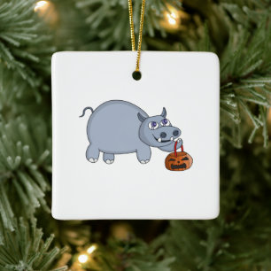 Ornamento De Cerâmica Um Hippo com um Saco de Abóbora