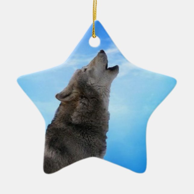 Ornamento De Cerâmica Um lobo em uma estrela (Frente)