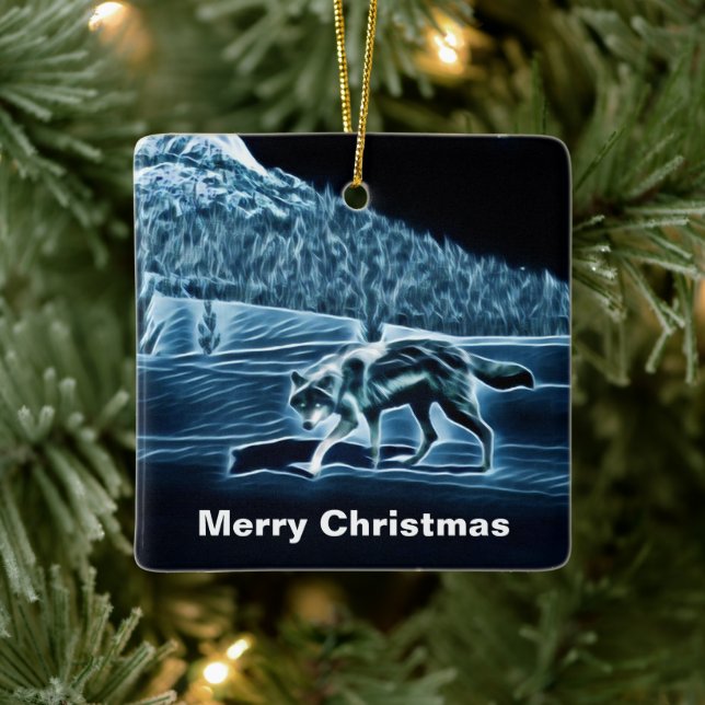 Ornamento De Cerâmica Um Lobo Na Neve (Árvore)