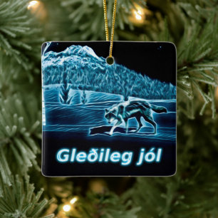 Ornamento De Cerâmica Um Lobo Na Neve - Gleðileg Jól