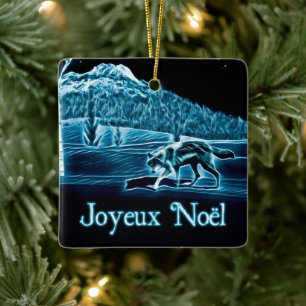 Ornamento De Cerâmica Um Lobo na Neve - Joyeux Noё l