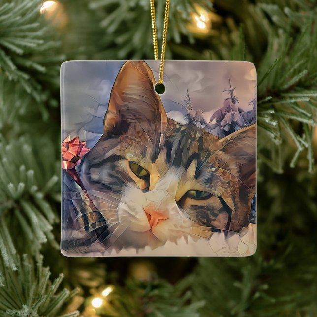 Ornamento De Cerâmica Um Natal de Gatito (Árvore)