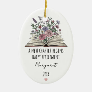 Ornamento De Cerâmica Um Novo Capítulo Começa Presente Floral Personaliz
