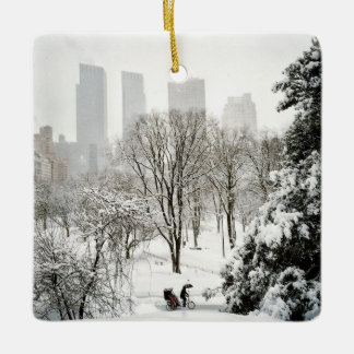 Ornamento De Cerâmica Um Pedicab no Central Park durante o inverno