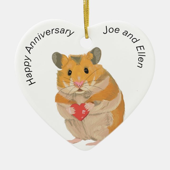 Ornamento De Cerâmica Um pequeno hamster com um aniversário cardíaco (Frente)