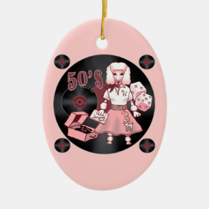 Ornamento De Cerâmica Um Poodle Rosa Retrô