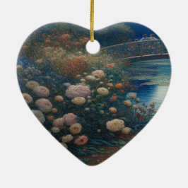 Ornamento De Cerâmica Uma árvore de São Valentim com um lago com folhas 