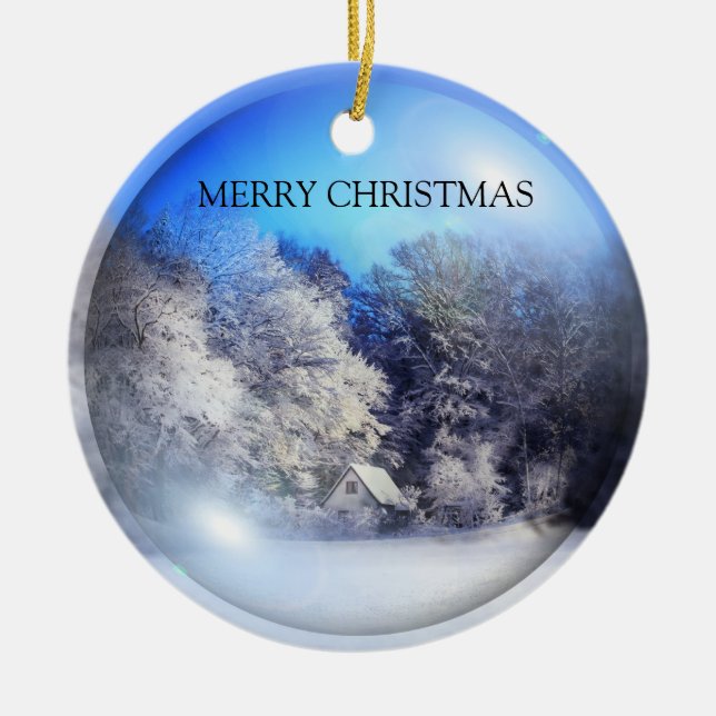 Ornamento De Cerâmica Uma bela imagem de neve (Frente)