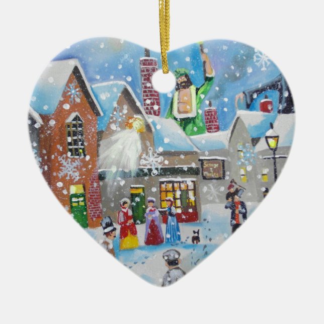 Ornamento De Cerâmica uma canção de natal Scrooge do Natal e os três (Frente)