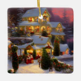 Ornamento De Cerâmica Uma casa de vintage decorada para o Natal