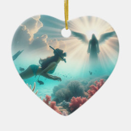 Ornamento De Cerâmica Uma garota bonito encontra um anjo enquanto ronca