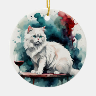 Ornamento De Cerâmica Uma mulher vinho/ e seu gato
