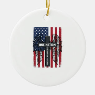 Ornamento De Cerâmica Uma Nação Sob Deus Camisa Patriótica Asas Cruz_1