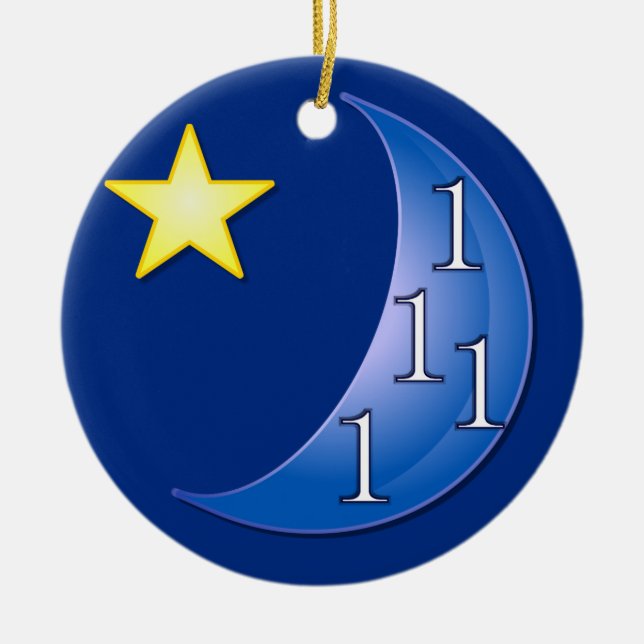 Ornamento De Cerâmica Uma vez na Lua Azul (Frente)