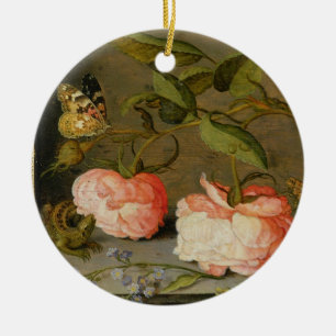 Ornamento De Cerâmica Uma vida imóvel com rosas em uma borda
