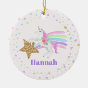 Ornamento De Cerâmica Unicorn Love Hearts & Star Girls
